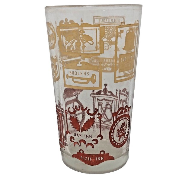 Peanut Butter Glass w/Colonial Inn Signs Vintage 50's Collectible - Picture 1 of 11